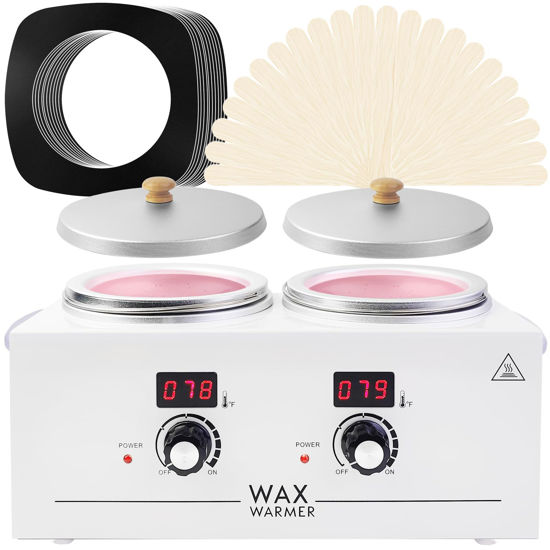 Picture of Portable Wax Warmer Machine for Painless Hair Removal, Women Men Professional Wax Heater with Adjustable Temperature Set,20pcs Wax Sticks (White - Double Pots-Digital)