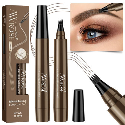 Picture of AWROSE Eyebrow Pencil, 3D Waterproof Microblading Eyebrow Pen 4 Fork Tip Tattoo Pencil, Precise Natural Brow Magic Eyebrow Pencil with Hair Like Strokes, 4 Points Multi-Used Eye Brow Pencils for Women