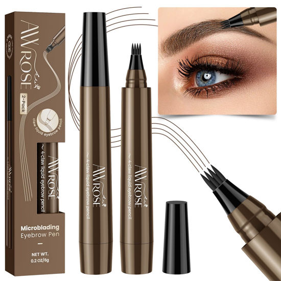 Picture of AWROSE Eyebrow Pencil, 3D Waterproof Microblading Eyebrow Pen 4 Fork Tip Tattoo Pencil, Precise Natural Brow Magic Eyebrow Pencil with Hair Like Strokes, 4 Points Multi-Used Eye Brow Pencils for Women