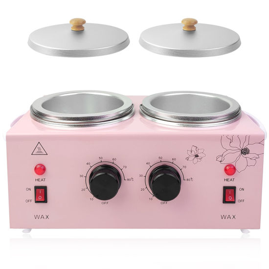 Picture of Portable Wax Warmer Machine for Painless Hair Removal, Women Men Professional Wax Heater with Adjustable Temperature Set, 40pcs Wax Sticks (Pink - Double Pots)