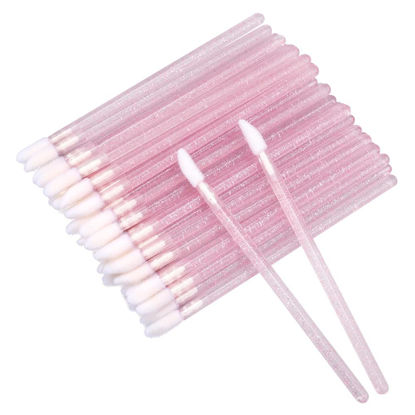 Picture of G2PLUS 100PCS Glitter Crystal Lip Brush, Disposable Lip Brushes, Lip Gloss Applicators,Lip Gloss Wands Applicator Perfect Makeup Tool Kits (Pink)
