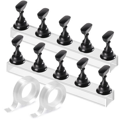 Picture of Etercycle Nail Stand Acrylic Nail Art Display Stand Practice Nail Holder for Painting Nails Magnetic Practice Stands with Double-sided Tape For Home DIY Salon Supplies (Black)