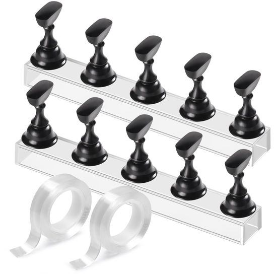 Picture of Etercycle Nail Stand Acrylic Nail Art Display Stand Practice Nail Holder for Painting Nails Magnetic Practice Stands with Double-sided Tape For Home DIY Salon Supplies (Black)