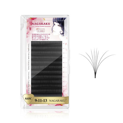 Picture of NAGARAKU Easy Fan Premade Fans Eyelash Extensions 3 Layers Self Blooming Mega Volume Eyelashes Rapid Automatic Flower Soft Pre-glued Lashes Pre Fanned Lash - 0.03C Curl -9-11-13mm MIX