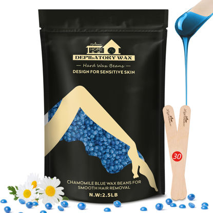 Picture of Lifestance 2.5lb Wax Beads Kit, Chamomile Hard Wax Beans For Hair Removal Brazilian Bikini Face with 30 Applicators Painless Waxing for Fine Coarse Hair Women Men Large Refill for Wax Warmers at Home