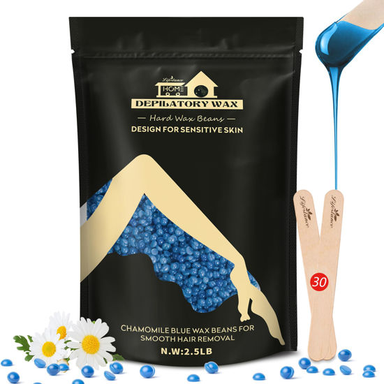 Picture of Lifestance 2.5lb Wax Beads Kit, Chamomile Hard Wax Beans For Hair Removal Brazilian Bikini Face with 30 Applicators Painless Waxing for Fine Coarse Hair Women Men Large Refill for Wax Warmers at Home