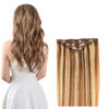 Picture of 16" Clip in Hair Extensions Remy Human Hair for Women - Silky Straight Real Human Hair hightlight Clip on 55grams 4pieces #6/613 Color