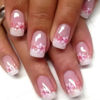 Picture of Cute Flower Press on Nails Medium Pink Fake Nails - LPOODDNU White French Tip Press on Nails Square Shape False Nails Floral Acrylic Nails Glossy Pink Stick on Nails Short Artificial Nails for Women