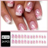 Picture of Cute Flower Press on Nails Medium Pink Fake Nails - LPOODDNU White French Tip Press on Nails Square Shape False Nails Floral Acrylic Nails Glossy Pink Stick on Nails Short Artificial Nails for Women