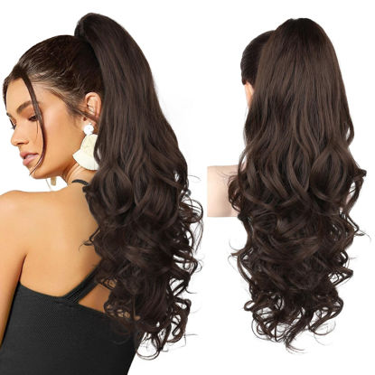 Picture of REECHO Ponytail Extension, 24" Claw Clip in Ponytail Extensions Long Curly Wavy Ponytail Hair Extension Jaw Clip on Pony Tails Hairpiece for Women - Dark Chocolate Brown