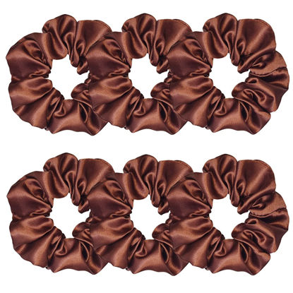 Picture of Sufermoe 6 Pcs 4.5 Inch Satin Silk Hair Scrunchies, Coffee color, Hair Ties for Women and Girls