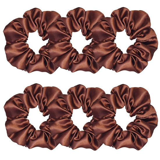Picture of Sufermoe 6 Pcs 4.5 Inch Satin Silk Hair Scrunchies, Coffee color, Hair Ties for Women and Girls