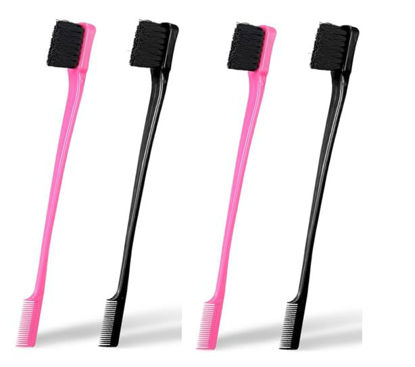 Picture of Soft 'N Style Double Sided Edge Control Hair Brush Comb Combo Pack 4 Pieces Pink and Black