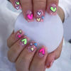 Picture of Valentine's Day Press on Nails Short Square Fake Nails Matte False Nails Press ons With Colorful Love Heart Designs Acrylic Stick on Nails Full Cover Artificial Valentines Nails for Women 24 Pcs