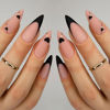 Picture of Valentine's Day Press on Nails Medium Almonds Fake Nails with Hearts Gold Lines Design Pink False Nails Black French Tip Nails Press ons Matte Glue on Nails Valentines Stick on Nails for Women 24 Pcs