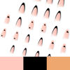 Picture of Valentine's Day Press on Nails Medium Almonds Fake Nails with Hearts Gold Lines Design Pink False Nails Black French Tip Nails Press ons Matte Glue on Nails Valentines Stick on Nails for Women 24 Pcs