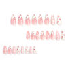 Picture of Valentine's Day Press on Nails Almond Medium Cute Heart Strawberry Pearls Fake Nails Full Cover Glue on Nails Press ons White French Tip False Nails Acrylic Glossy Stick on Nails for Women 24 Pcs