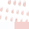 Picture of Valentine's Day Press on Nails Almond Medium Fake Nails Nude Pink Ombre Glue on Nails White Heart False Nails with Pearl Bow Bear Designs Glossy Acrylic Full Cover Stick on Nails for Women 24 Pcs