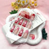 Picture of Valentine's Day Press on Nails Medium Coffin Fake Nails Pink French Tip Acrylic Nails Press ons Heart Design Glue on Nails Swirl False Nails Glossy Valentines Stick on Nails for Women 24 Pcs