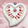 Picture of Valentine's Day Press on Nails Medium Coffin Fake Nails Pink French Tip Acrylic Nails Press ons Heart Design Glue on Nails Swirl False Nails Glossy Valentines Stick on Nails for Women 24 Pcs