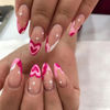 Picture of Valentine's Day Press on Nails Almond Medium Fake Nails Nude Full Cover Nails Press ons Rose Red Heart French Tip Acrylic Nails Glossy False Nails with Stars Designs Glue on Nails for Women 24 Pcs