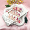 Picture of Valentine's Day Press on Nails Almond Medium Fake Nails Nude Full Cover Nails Press ons Rose Red Heart French Tip Acrylic Nails Glossy False Nails with Stars Designs Glue on Nails for Women 24 Pcs