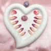 Picture of Valentine's Day Press on Nails Almond Medium Fake Nails Nude Full Cover Nails Press ons Rose Red Heart French Tip Acrylic Nails Glossy False Nails with Stars Designs Glue on Nails for Women 24 Pcs