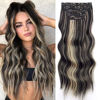 Picture of Vigorous Wavy Hair Extension for Women 4Pcs Black Mix Blonde Long Clip in Hair Extensions Soft Synthetic Hairpieces (24 inches, Black Mix Blonde)