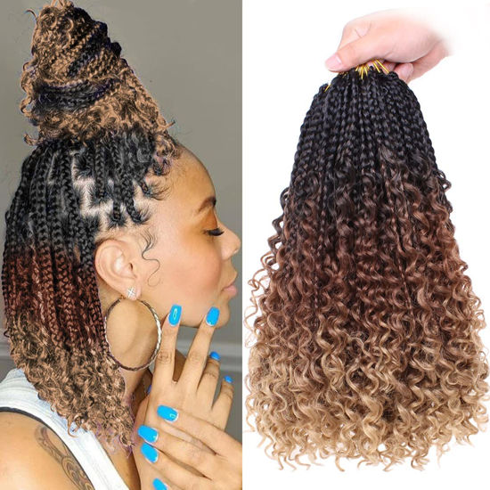 Picture of Beverlee Goddess Box Braids Crochet Hair 14 Inch Boho Box Braids 8 Packs Crochet Hair Bohemian Box Braids Crochet Braids Box Braids Curly Ends Messy Pre-looped Synthetic Curly Crochet Hair for Women
