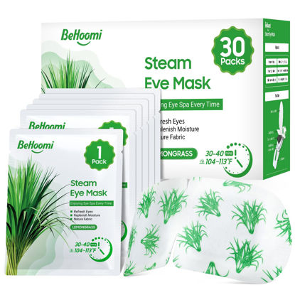 Picture of BeHoomi 30Packs Steam Eye Mask, Heated Eye Mask Warm Compress for Eyes, Self Heating Disposable Eye Masks for Home Sleep, Spa, Travel Essentials & Relaxation Gifts, Stocking Stuffers (Lemongrass)