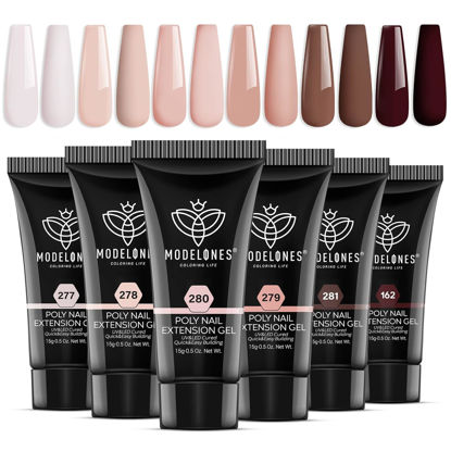 Picture of modelones Poly Nail Gel, 6 Colors Nude Skin Tones Pink Neutral Brown Collection Poly Extension Gel Set Builder French Manicure DIY Design Nail Art Home Salon Beauty Gift