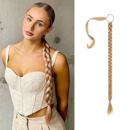 Picture of SEIKEA Upgraded Long Braid Ponytail Extension with Elastic Tie Straight Sleek Wrap Around Braid Hair Extensions Ponytail Golden Blonde Highlights 20 Inch (After Braided 16 Inch) 110 Gram
