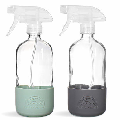 Picture of SAVVY PLANET - Glass Spray Bottles for Cleaning, Silicone Sleeve Bottom for Protection, Reusable Glass Spray Bottles 16 Oz With Adjustable Nozzle Settings (2 Pack)