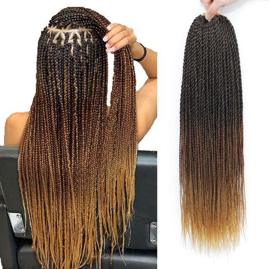 Picture of NAYOO Ombre Crochet Hair Senegalese Twist 22 Inch 8 Packs Braids Crochet Hair, 35 Strands/Pack Crochet Twist Hot Water Setting, Pre-Lopped Small Crochet Hair for Women (22 Inch, 1B/30/27)