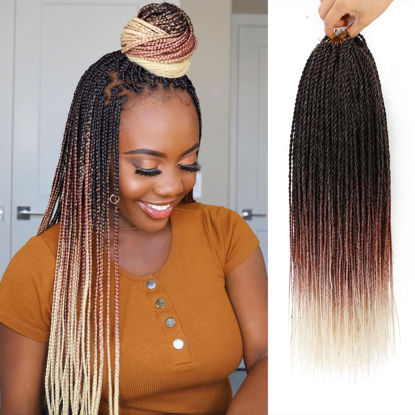 Picture of NAYOO Small Crochet Hair Senegalese Twist 18 Inch 8 Packs Ombre Braids Crochet Hair Pre-Looped, 35 Strands/Pack Crochet Twist Hot Water Setting, Ombre Crochet Hair for Black Women(18 Inch, 1B/350/613)