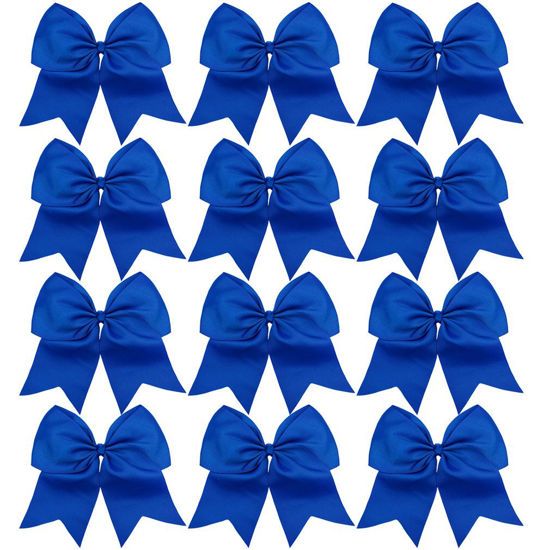 Picture of DEEKA 12PCS 8" Large Cheer Hair Bows Ponytail Holder Handmade for Teen Girls Softball Cheerleader Sports-Royal Blue