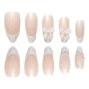 Picture of LPOODDNU White French Tip Press on Nails Almond Medium Fake Nails with Charms 3D Bow Pearl Acrylic False Nails Cute Artificial Nails Press ons Reusable Glue on Nails for Women and Girls 24Pcs