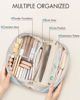 Picture of Vlando Makeup Bag,Travel Makeup Bag Waterproof Portable Cosmetic Bag PU Leather Open Flat Make up Organizer for Toiletries,Makeup Brushes Bag Gifts for Teen Girls Women(Baby Blue)