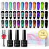 Picture of SUPWEE Cat Eye Gel Nail Polish Set - 12 Colors 9D Magnetic Nail Polish Gel Galaxy Cateye Nail Gel Polish with 1 Black Gel and Magnetic Lamp Cure Required Home Manicure DIY Nail Art