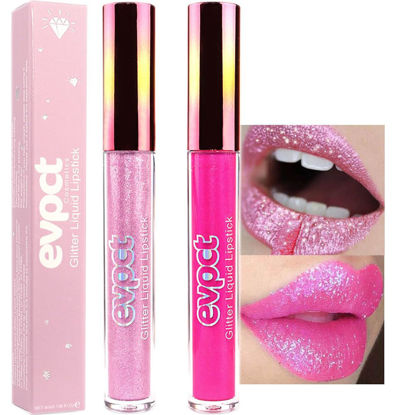 Picture of evpct 2Pcs Pink & Rose Pink Matte to Glitter Liquid Lipstick Long Lasting Lip Set Kit for Women Diamond Shiny Glitter Sparkly Glossy Metallic Shimmer Sparkle Waterproof Lipstick Lip Gloss 09+11