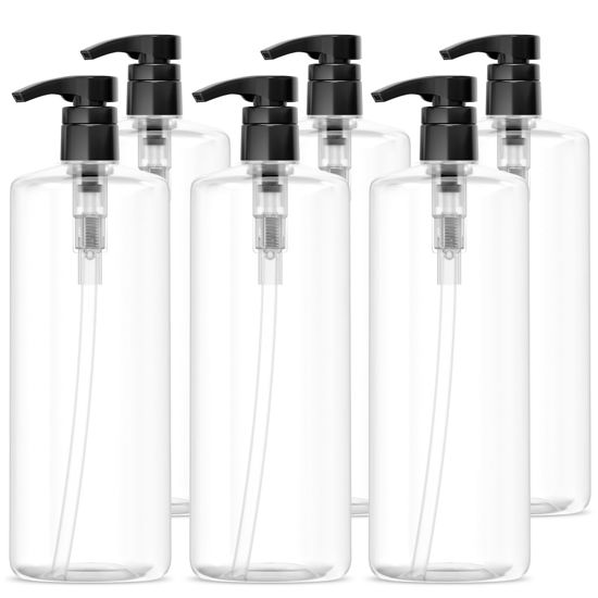 Picture of Bar5F Empty Shampoo Bottles with Pumps (32oz/1Liter/Large) BPA-Free PETE1 Plastic Bottle Crystal-Clear (Pack of 6)