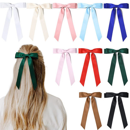 Picture of 10PCS Silky Satin Hair Bows Hair Clip Ribbon Accessories Ponytail Holder Slides Metal Clips French Barrette Hair Bow for Women Girls Toddlers Teens Kids