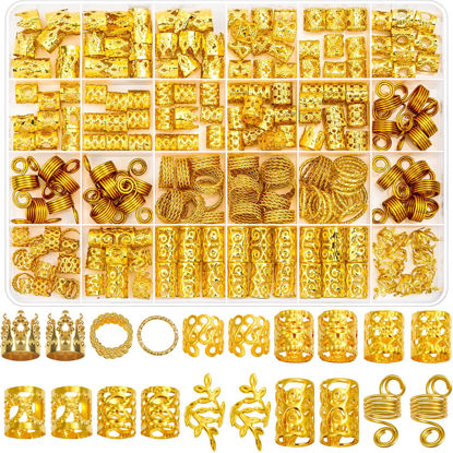 Picture of Lucomb 220 Pcs Gold Hair Jewelry for Braids, Loc Jewelry for Hair Dreadlock, Hair Charms for Women, Metal Gold Braids Rings Cuffs Clips for Dreadlock Accessories Hair Braids Jewelry Decorations