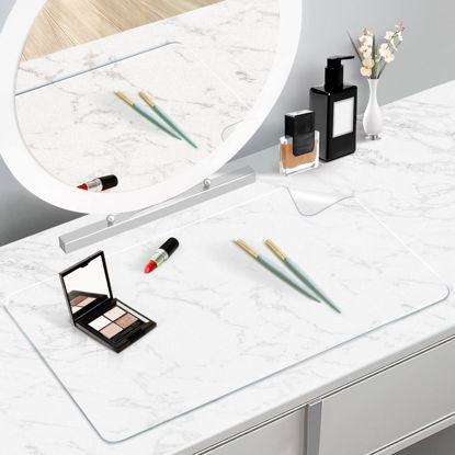 Picture of TOHONFOO Makeup Mat for Vanity to Protect Vanity Desk Top, PVC Vanity Mat, Easy to Clean Vanity Desk Mat - Vanity Makeup Pads Waterproof and Oilproof, 31.5 x 15.7 in - Clear