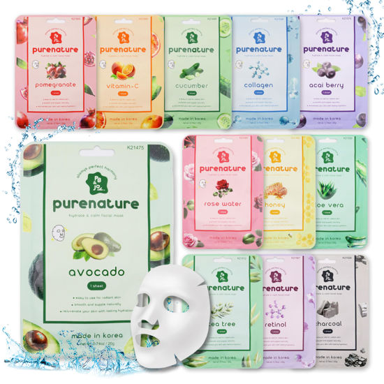 Picture of PB&Jay Purenature Hydrate and Calm Facial Mask - 12 Pack Acai Berry,Vita c,retinol and more, Made in Korea, Face Mask Skincare for Hydration, Skincare Face Mask, Moisturizing Mask for Sensitive Skin