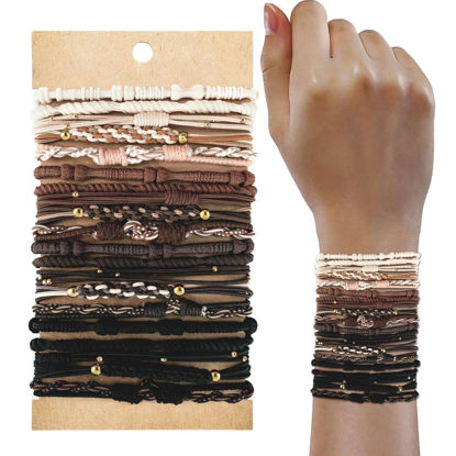 Picture of KANPRINCESS 20 PCS Hair Ties for Women, 4 Neutral Colors Boho Hair Ties for Thick or Thin Hair, 5 Styles Hair Bands Bracelets for Girls, Hair Ties for Ponytail Holders, No Damage Brown Hair Ties