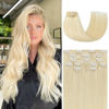 Picture of Honsoo Blonde Hair Extensions Clip in Human Hair Platinum Blonde 70g 7pcs 12inch Double Weft Straight Short Thick Remy Human Hair For Full Head No Tangles No Shedding