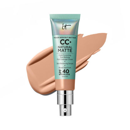 Picture of IT Cosmetics CC+ Cream Natural Matte Foundation with SPF 40 - Shine-Reducing & Long-Wear Full Coverage Foundation For Oily Skin - With Hyaluronic Acid - Non-Comedogenic, Medium Cool - 1.08 fl oz