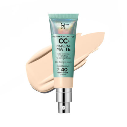 Picture of IT Cosmetics CC+ Cream Natural Matte Foundation with SPF 40 - Shine-Reducing & Long-Wear Full Coverage Foundation For Oily Skin - With Hyaluronic Acid - Non-Comedogenic, Fair Warm - 1.08 fl oz