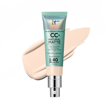 Picture of IT Cosmetics CC+ Cream Natural Matte Foundation with SPF 40 - Shine-Reducing & Long-Wear Full Coverage Foundation For Oily Skin - With Hyaluronic Acid - Non-Comedogenic, Fair Porcelain - 1.08 fl oz